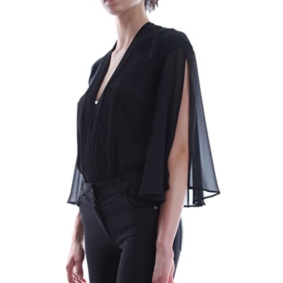 New Guess Marciano deep v chiffon sleeve Bodysuit S - Picture 2 of 9